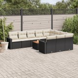 vidaXL Set canapele de grădină cu perne, 11 piese, negru, poliratan 3224299
