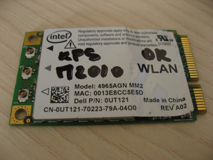 Placa wireless laptop Dell XPS M2010, Intel 4965AGN, 0UT121