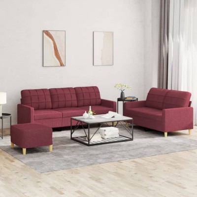 vidaXL Set canapea cu perne, 3 piese, roșu vin, material textil foto
