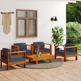VidaXL Set mobilier grădină cu perne gri &icirc;nchis, 5 piese, lemn masiv