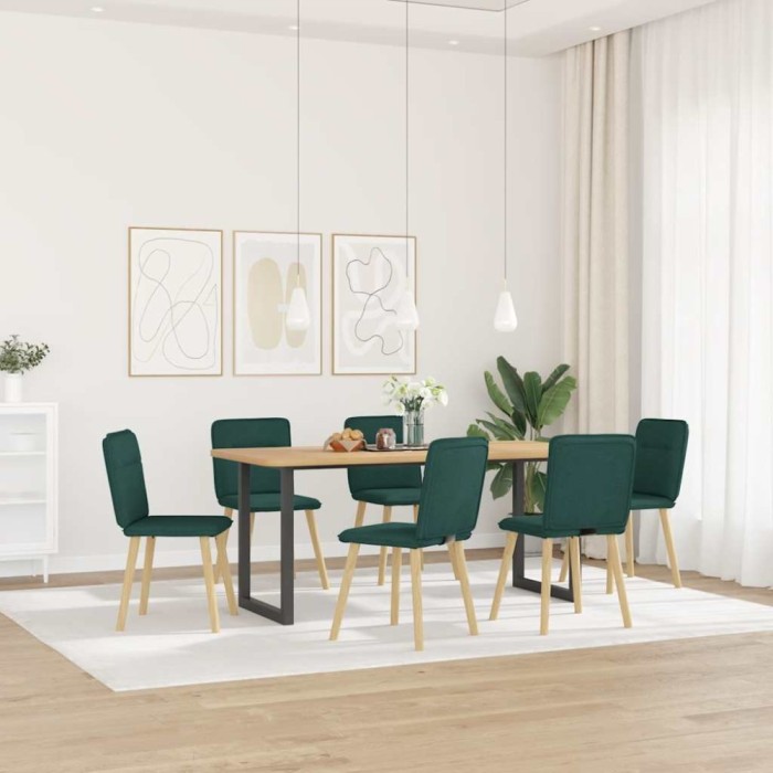 Scaune de bucătărie, 6 buc., verde &icirc;nchis, material textil