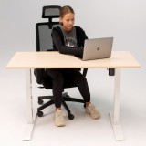 Birou reglabil electric IntelliFlex 2 motoare, controler digital cu memorie, sistem anticoliziune, cadru alb, blat crem 140x70 cm, nou