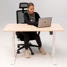 Birou reglabil electric IntelliFlex 2 motoare, controler digital cu memorie, sistem anticoliziune, cadru alb, blat crem 140x70 cm, nou