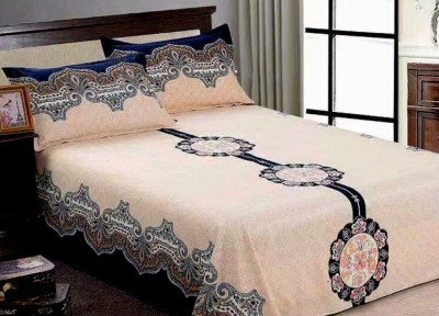 Lenjerie de pat matrimonial cu husa elastic pat si fata perna dreptunghiulara, Royal queen, bumbac mercerizat, multicolor foto