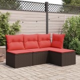 vidaXL Scaun gradina poliratan maro cu depozitare si perna rosie 55x55x37cm