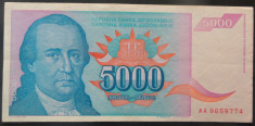 Bancnota 5000 DINARI / DINARA - YUGOSLAVIA, anul 1994 *cod 905 foto