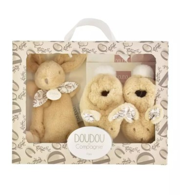 Iepuras Doudou - Set Botosei si Jucarie de Plus, Bej foto
