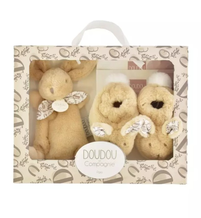 Iepuras Doudou - Set Botosei si Jucarie de Plus, Bej