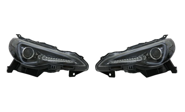 Set faruri tuning SUBARU BRZ, 06.2012-12.2020; TOYOTA GT-86, 06.2012-06.2021, dynamic indicator; H1; negru, transparent; TUNING; halogen,