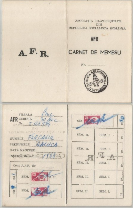 Romania, Carnet de membru A.F.R., Bucuresti, 1988
