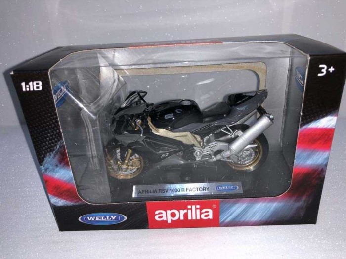 Macheta motocicleta aprilia rsv 1000r neagra 1/18
