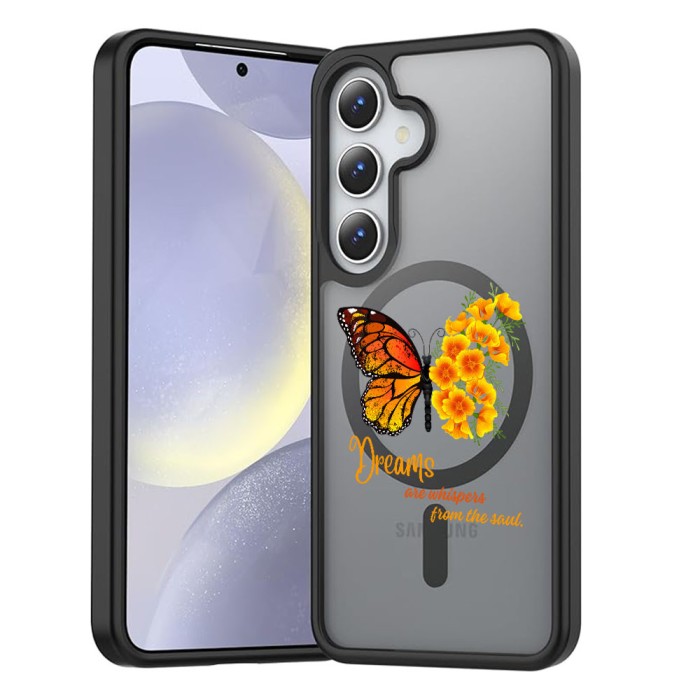 Hus&Auml; magsafe anti&Egrave;oc pentru samsung galaxy s25 &acirc; design butterfly quote, protec&Egrave;ie 360&Acirc;&deg;, dreams, negru mat