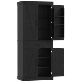 HOMCOM Dulap cămară de bucătărie &icirc;n stil country, cu 2 dulapuri, 6 rafturi și sertar, din lemn, 76 x 39,5 x 183,5 cm, negru | Aosom Romania