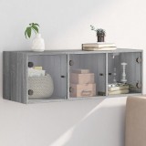 vidaXL Dulap de perete cu uși din sticlă, gri sonoma, 102x37x35 cm
