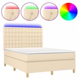 Cumpara ieftin Pat cu arcuri, saltea si LED, crem, 140x200 cm, textil