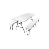 Set mobilier gradina/terasa, pliabil, 1 masa, 2 banci, alb, 180x74x74 cm/180x30x45 cm, Malatec