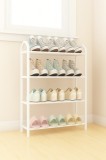 Metal aluminum shoe rack, 4 shelves, White, shoe organizer, durable, modern,