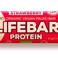 Baton proteic cu capsuni raw Lifebar Bio, 47g, Lifefood