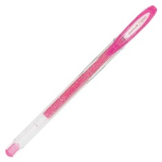 Pix cu gel Uni-ball Sparkling UM-120SP, 0.7mm,cu capac,corp transparent,scris roz cu sclipici