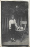P2744N Fetiță &icirc;n port popular rom&acirc;nesc, cu doi căței, 1933, Sibiu