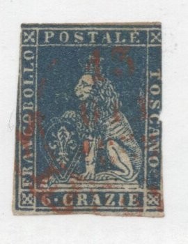 Italy Tuscany 1857 Lion 6 Crazie, Sass.15, Mi.15, Wz 2, used AM.145 foto