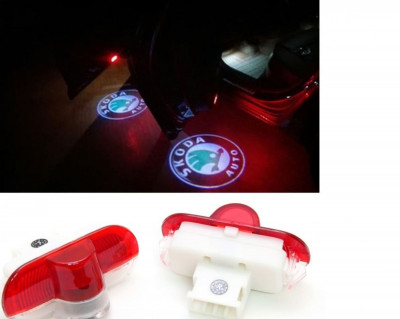 Set 2 Holograme LED cu LOGO Skoda Octavia ,pentru Portiere foto