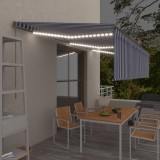 VidaXL Copertină retractabilă manual cu stor&amp;LED, albastru&amp;alb, 6x3 m