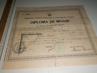 DIPLOMA ABSOLVIRE SCOALA DE MOASE - 1932 foto