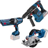 Bosch GBH 18V-26 + GKS 18V-51 + GDS 18V-1000 - Rotopercutor SDS-Plus 2.6 J + Fierastrau circular 140x20 mm + Masina de insurubat cu impact patrat 1/2