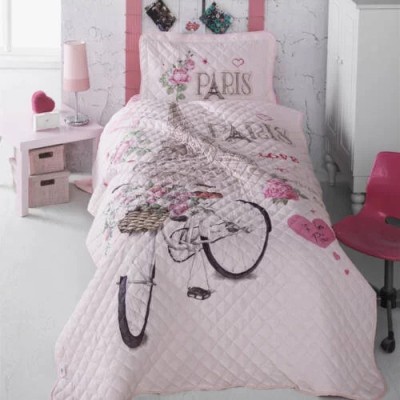 Cuvertură de pat Clasy-matlasată o persoană-PARIS LOVE foto