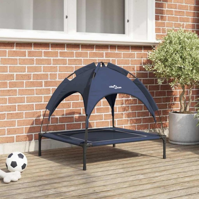 Pat ridicat pentru c&acirc;ini Bleumarin Țesătură, Metal 71 x 64 x 71 cm