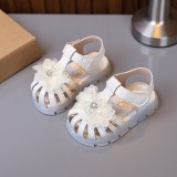 Sandale ivoire elegante fetite &ndash; cu flori 3D si talpa flexibila (Marime