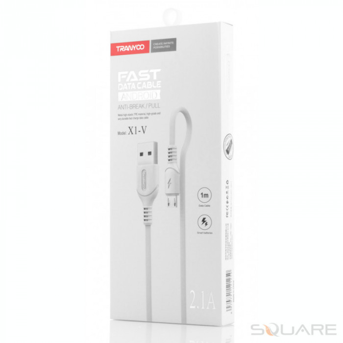 Cabluri Tranyoo, X1, Micro USB Cable, 1m, 2.1A, White