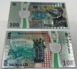 100 lei 2018 ANIVERSARA - CENTENARUL MARII UNIRI (REPLICA/REPRODUCERE/SUVENIR) POLIMER (PLASTIC) PLACATA CU ARGINT 999&permil;