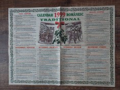 Calendar vechi de perete religios crestin ortodox anul 1999, hartie