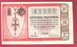 SPANIA - LOTERIA NACIONAL Bilet 15 pesetas / 1961.