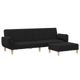 Canapea extensibila cu taburet, 2 locuri, negru, textil