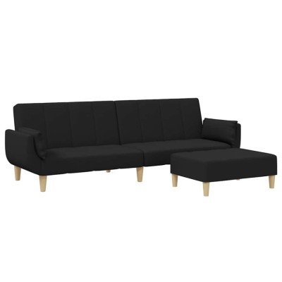 Canapea extensibila cu taburet, 2 locuri, negru, textil foto