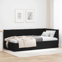 vidaXL Cadru de pat colțar cu headboard Negru 90 x 200 cm țesătură 42016465