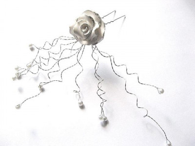 Ac par mireasa, produs nunta, perle sticla, trandafir fimo foita argint 13887 foto