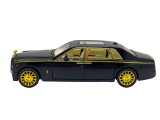Macheta metal Rolls Royce Phantom limuzina replica deschide usi, capota si portbagaj 19cm negru auriu