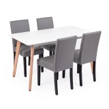 Set Sufragerie Verona 120 4+1 Alb-Gri Leziter | Masa 120cm MDF, Scaune Piele Sintetica