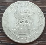 (A832) MONEDA DIN ARGINT ANGLIA - 6 PENCE 1924, REGELE GEORGE AL V-LEA, 2,83 GRAME, PURITATE 500, Europa