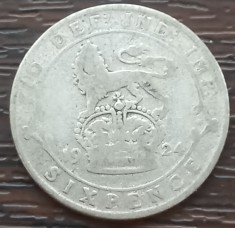 (A832) MONEDA DIN ARGINT ANGLIA - 6 PENCE 1924, REGELE GEORGE AL V-LEA, 2,83 GRAME, PURITATE 500