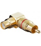 Mufa adaptor RCA mama - RCA tata cotit 90 grade aurita inel rosu, Goobay