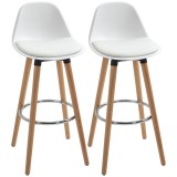 HOMCOM Set de 2 Scaune &Icirc;nalte de Bar cu Spătar, Scaune &Icirc;nalte cu Pernă și Pernițe pentru Picioare, 38,5x42,5x91 cm, Alb | Aosom Romania