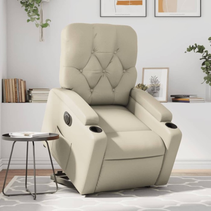 vidaXL Fotoliu rabatabil electric cu ridicare, crem, piele ecologică 3204787
