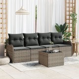 Gossi set canapea gradina de 5 piese cu perna gri din ratan poly, Gossi canapea gradina pentru 2 persoane cu perna gri din ratan poly