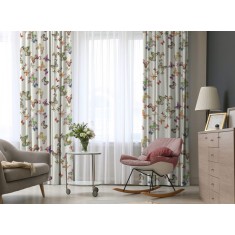 Draperie dim-out model floral cu inele negre, Madison, 150x240 cm, densitate 700 g/ml, Nimfalide, 1 buc