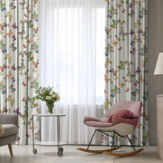 Set draperii dim-out model floral cu inele albe, Madison, 250x250 cm, densitate 700 g/ml, Nimfalide, 2 buc